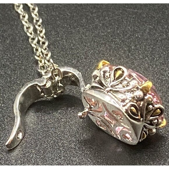 Two-tone Necklace Cushion Cut Pink CZ Renaissance Revival 16" + 3" Barbiecore - Picture 11 of 13